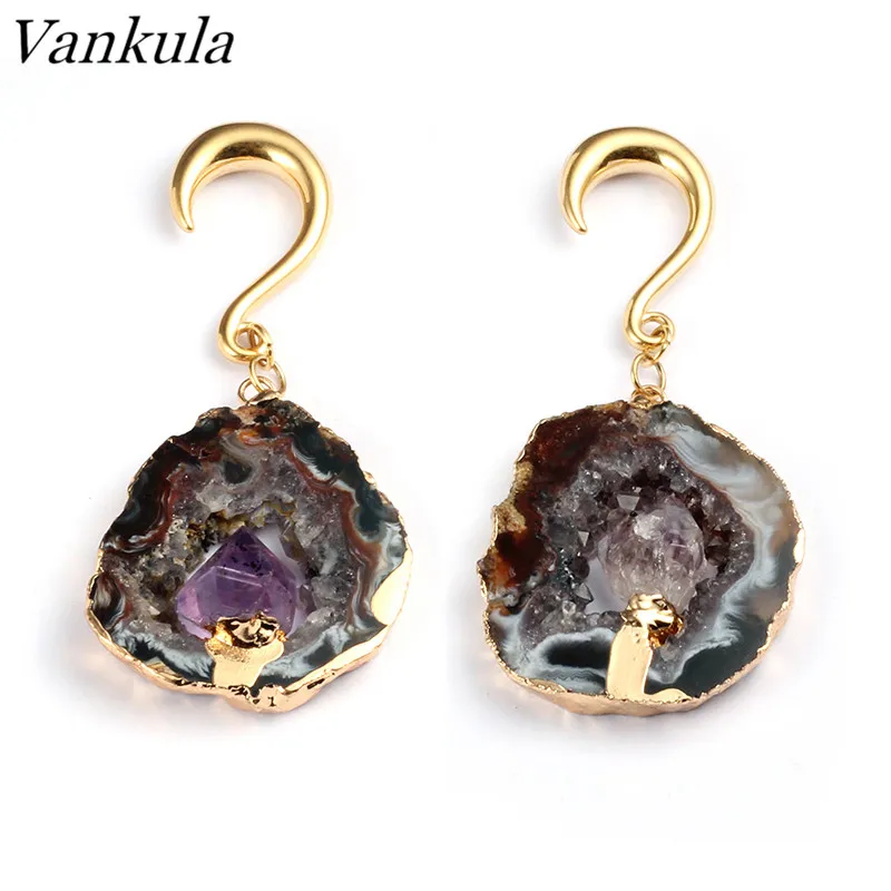 Vankula Natural Stone Ear Plugs Tunnel Stainless Steel Ear Hook Piercing Ear Weight Hangers Pair Selling