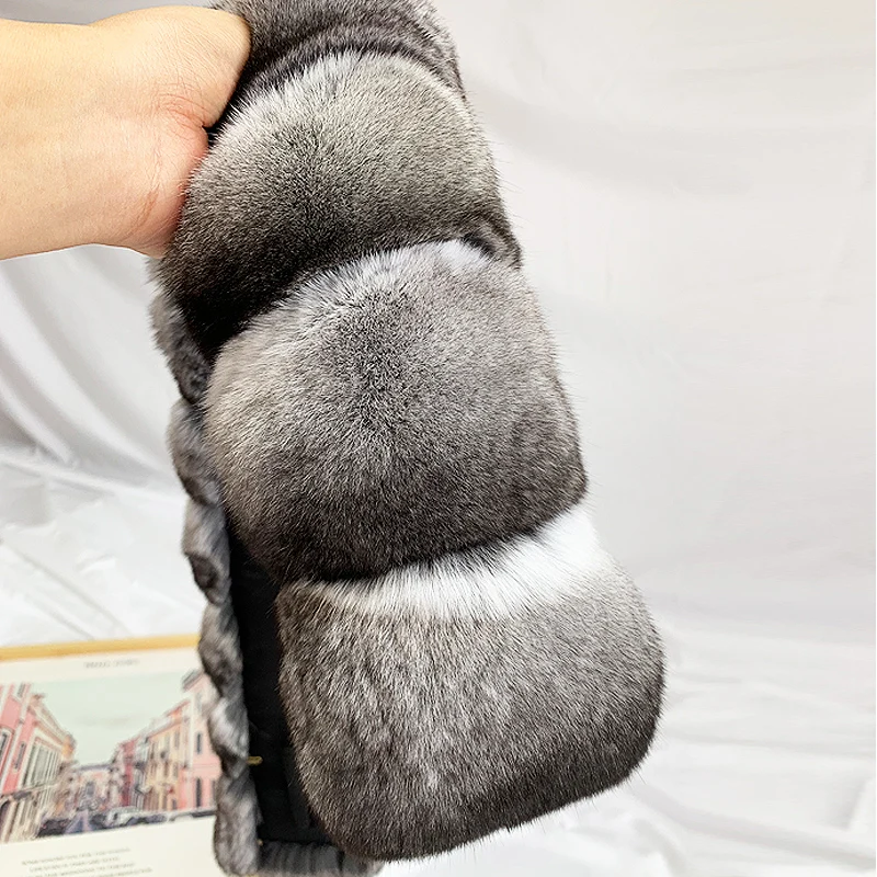 real genuine chinchilla fur scarf winter luxury scarf for women scarves vintage female warm wraps muffler S208