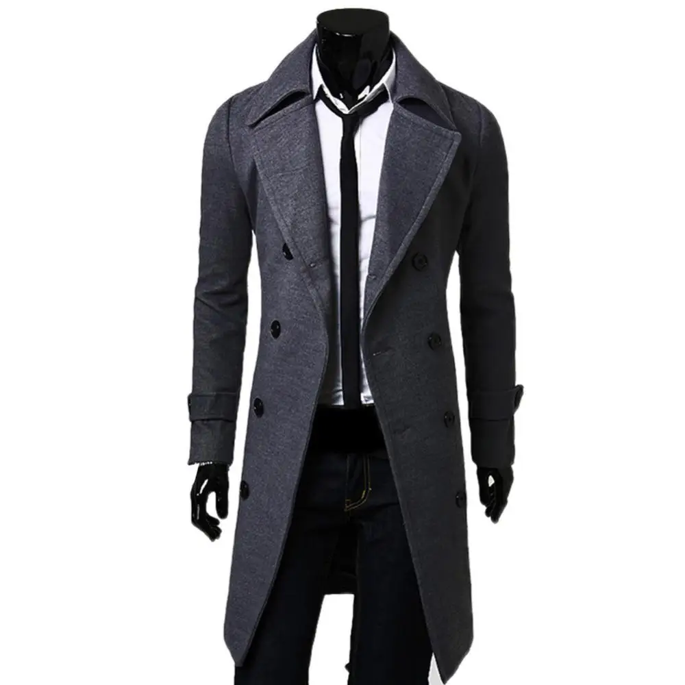 Men Trench Solid Color Long Sleeve Lapel Overcoat Slim Fits Coat Outwear Windbreakers Male jackets Streetwear пальто мужское