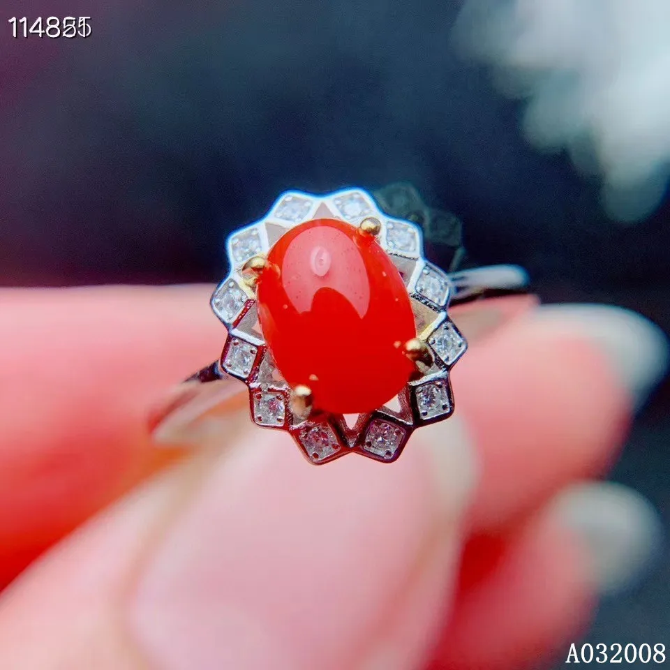 KJJEAXCMY fine jewelry 925 sterling silver inlaid natural red coral delicate new female gemstone ring Girl Party Birthday Gift