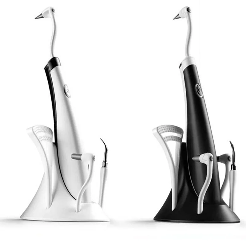 Ultrasonic Dental Cleaner LED Guide Light Remove Tooth Stain Plaque Scaler 15000rpm Battery Power with 5 Replaceable Clean Heads