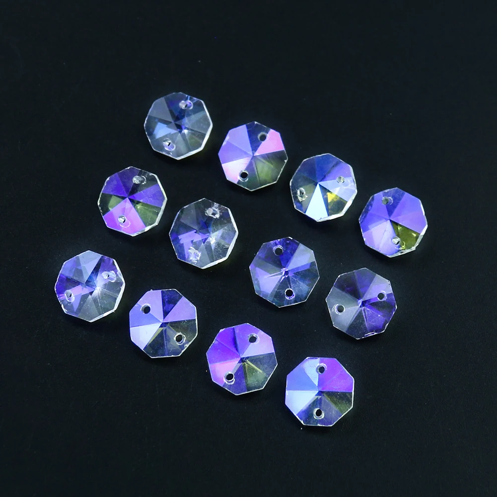 20PCS K9 Crystal Octagon Beads 2 Holes  Chandelier Parts Replacement Suncatcher Faceted Glass Prism Garland Curtain Spacer Bead