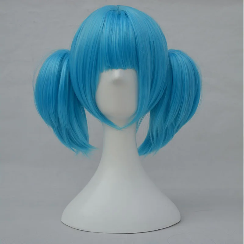 

High Quality Sally Face Sallyface Sally Cosplay Wig Short Blue Heat Resistant Synthetic Hair Clip Ponytails Wigs + Wig Cap