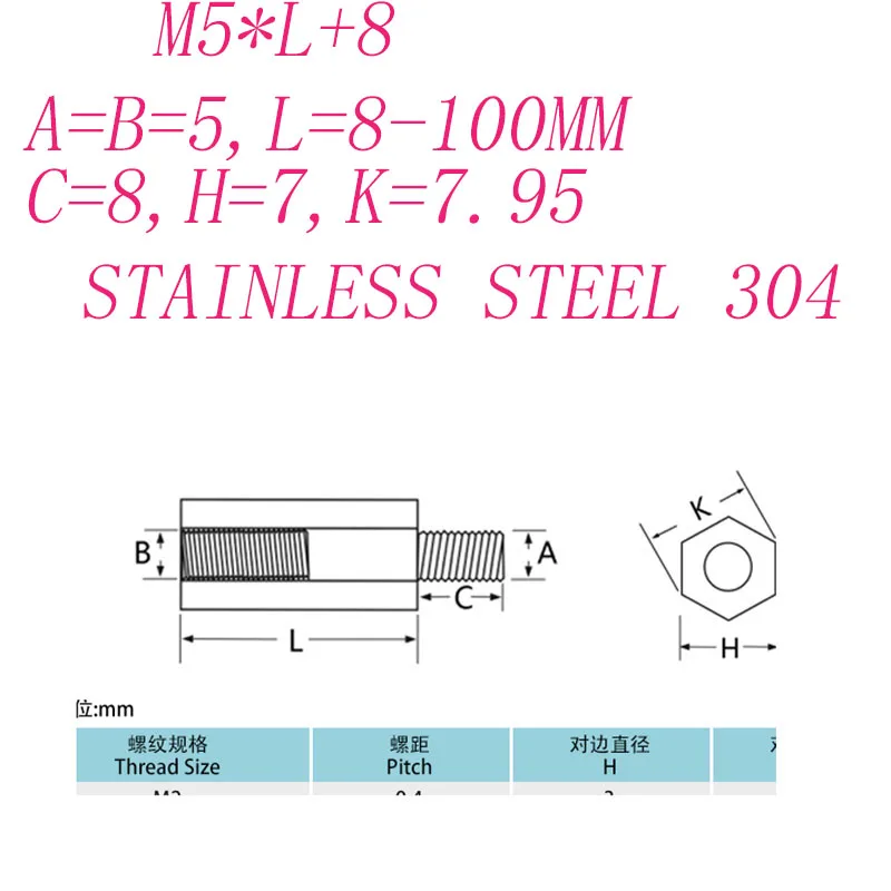 M5*L(10-35) +8 stainless steel 304 hex socket spacer standoffs male to female screws hexagon board stud spacing778