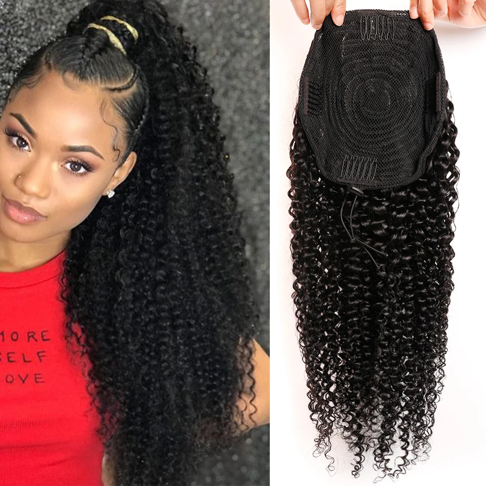 Kinky Curly Drawstring หางม้าผมมนุษย์บราซิล Afro Kinky Curly คลิปในส่วนขยายสำหรับผู้หญิงสีดำ Remy Yepei ผม