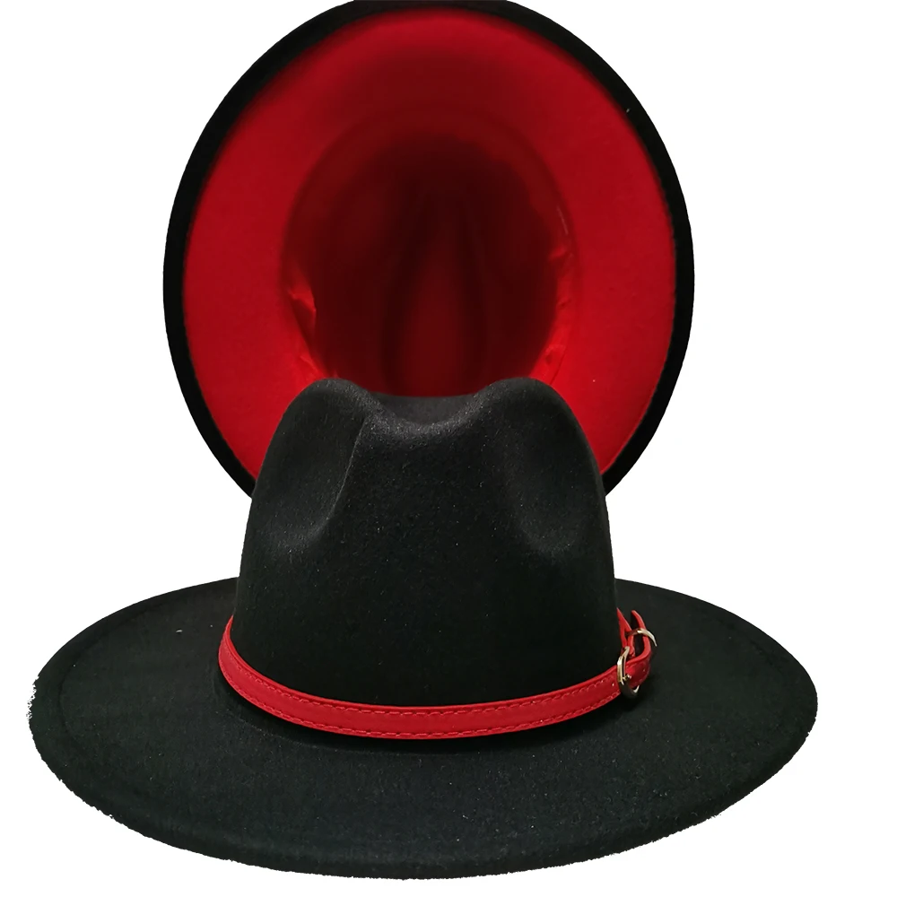 hats red bottom fedoras lady hat two toned felt church hat unisex hat black red bottom jazz hat for men and women