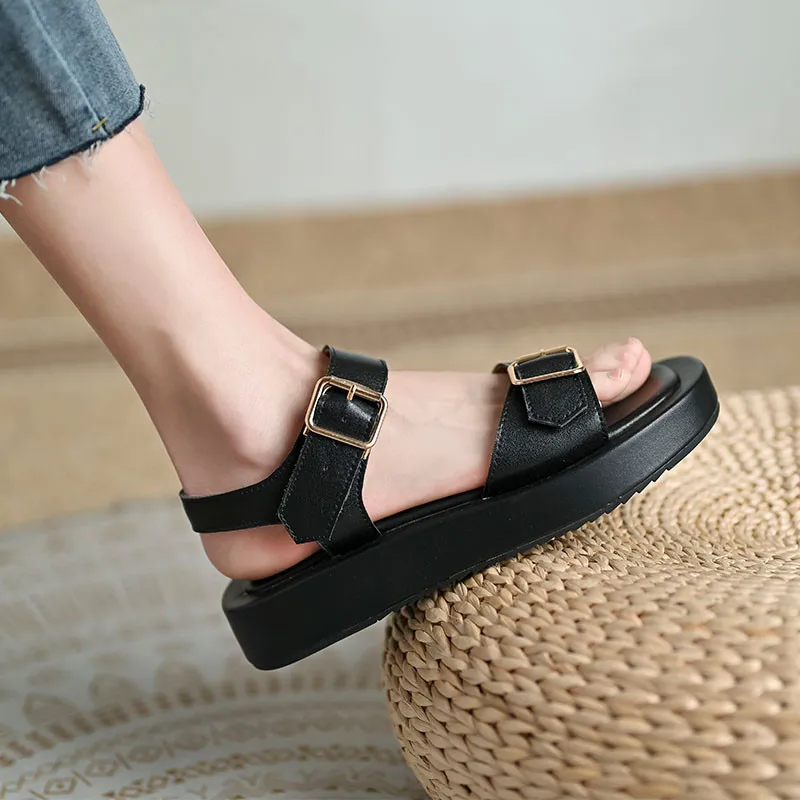 FEDONAS  Classic Women Falt Shoes Genuine Leather Punk Platform Shoes Woman 2025 Summer Buckles Office Lady Casual Women Sandals