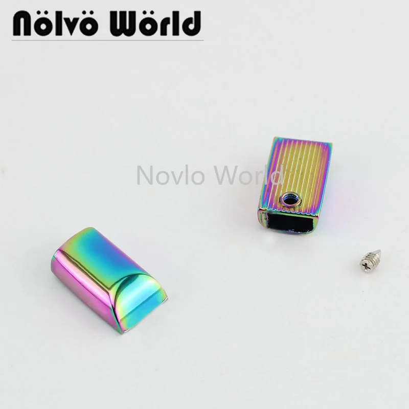 Nolvo World 5-20-100pcs 19*11mm, rainbow metal caps zipper end clip bag handle caps women handbag clips zip decoration