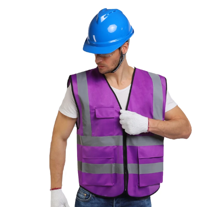 Hi Vis Purple Safety Vest Reflective With Zipper and Pockets For Men and Women