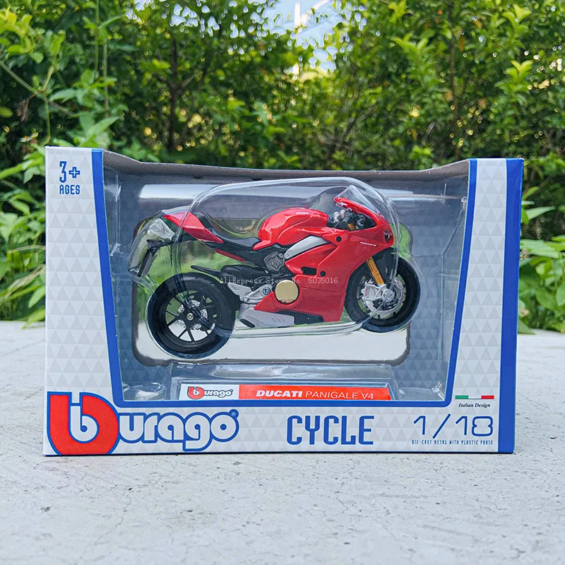 Bburago 1:18 Ducati PANIGALE V4 Alloy Diecast Motorcycle Model Workable Shork-Absorber Toy For Children Gifts Toy Collection