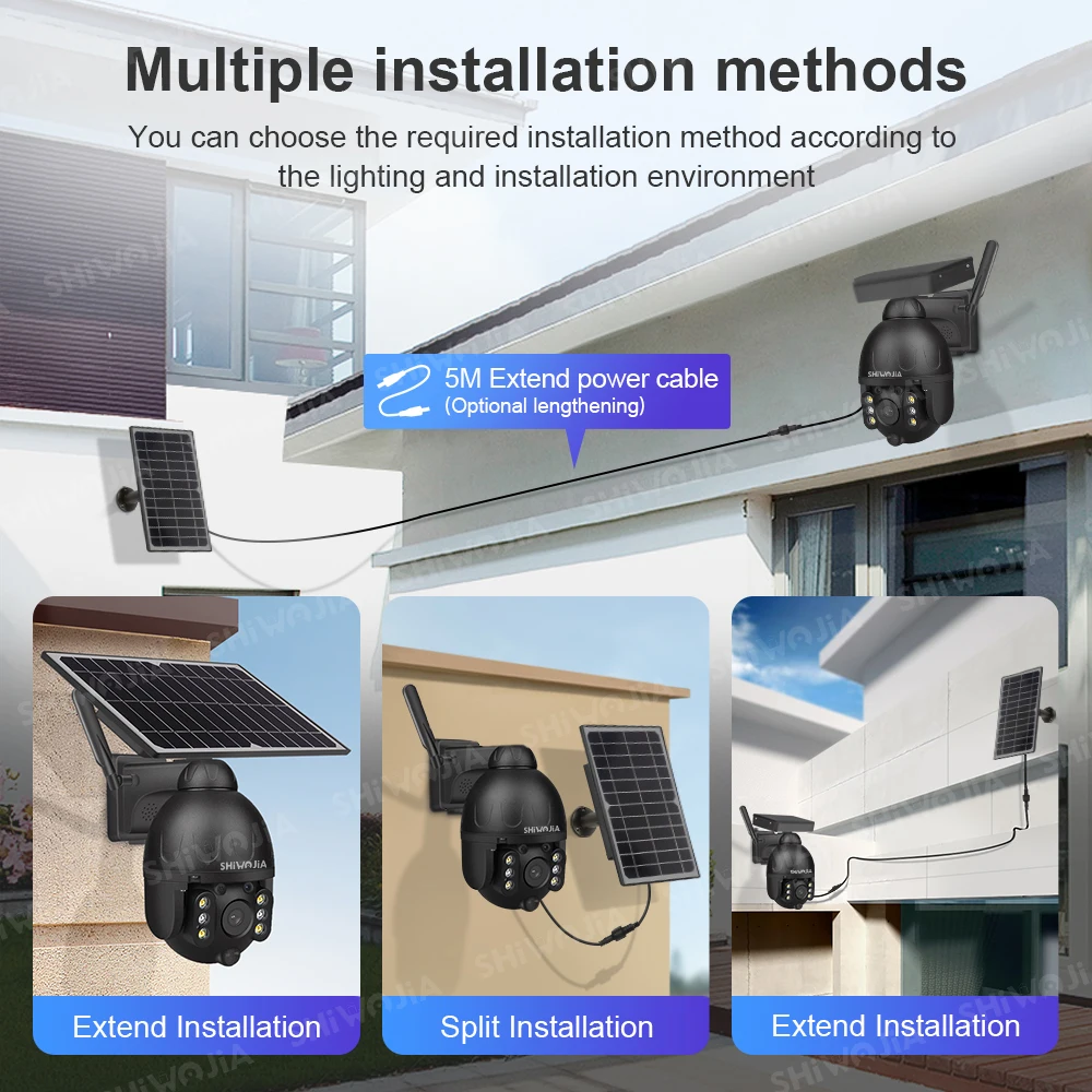 SHIWOJIA Solar Camera 5MP Wifi Outdoor Wireless 4X Zoom 7.8W Solar Panles nadzór bateria kamera czarny bezpieczeństwo 360 CCTV