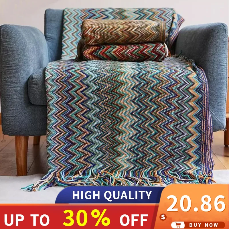 

100% Acryl Hand Knitted Plaid Blanket with Tassel Summer Blankets for Bed Sofa Decorative Blankets Bohemian Soft Blanket Throw