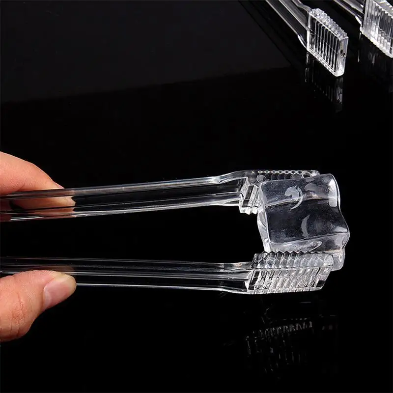 1pc Transparent Acrylic Ice Tongs Serving Tongs Food Clip Bread Cake Salad Wave Clamping Design Kitchen Tongs For Home Party Bar