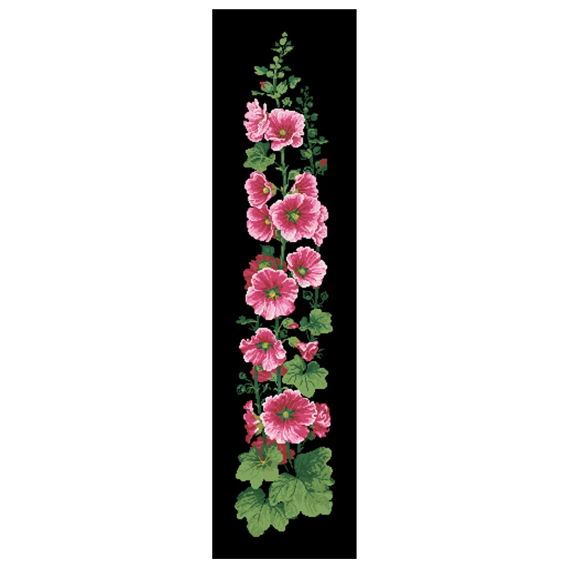 Hollyhock flower cross stitch kits 18ct 14ct 11ct black fabric cotton thread DIY embroidery kit home wall decoration