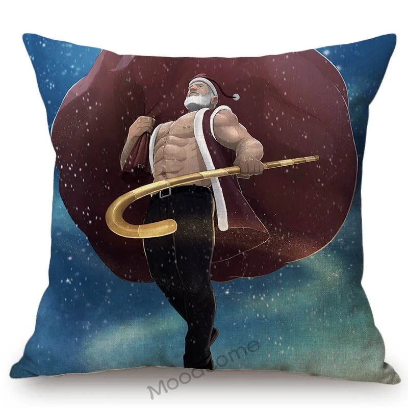 Cozy Sexy Boyfriend Gay Art Cartoon Hot Guy Muscular Strong Male Hunk Man Decoration Throw Pillow Case Linen Chair Cushion Cover