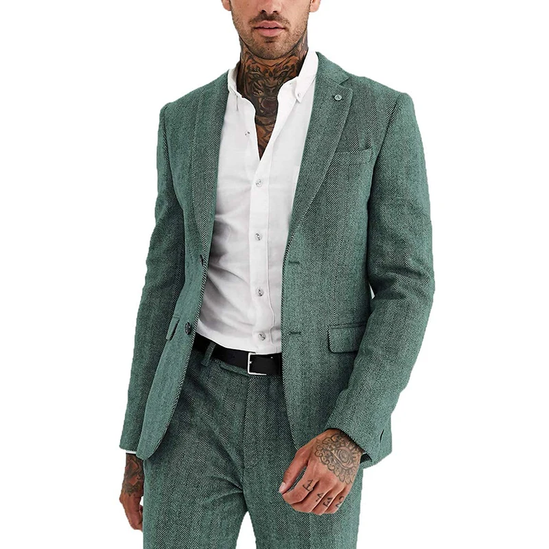 Formal Pink Wool Tweed Suits Men Herringbone Suits For Winter Wedding Groom Tuxedo 3 Piece Jacket Waistcoat with Pants 2020 New