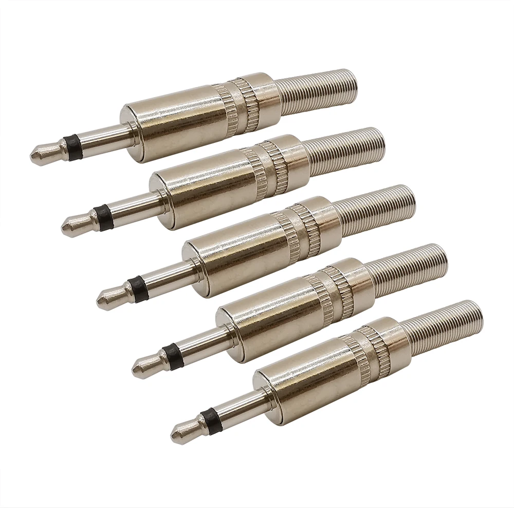 2/5Pcs Metal 3.5mm 2 Pole Mono Plug Soldering Connector With Spring Tail 3.5 MM Headphone Jack Wire Adapter