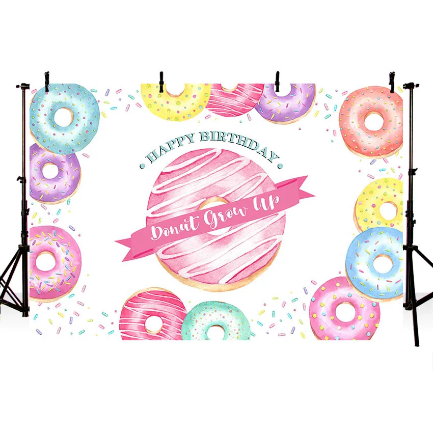 Avezano Photography Backdrop Pink Donuts Grow Up Dessert Girl Birthday Party Background For Photo Studio Photozone Decor Banner