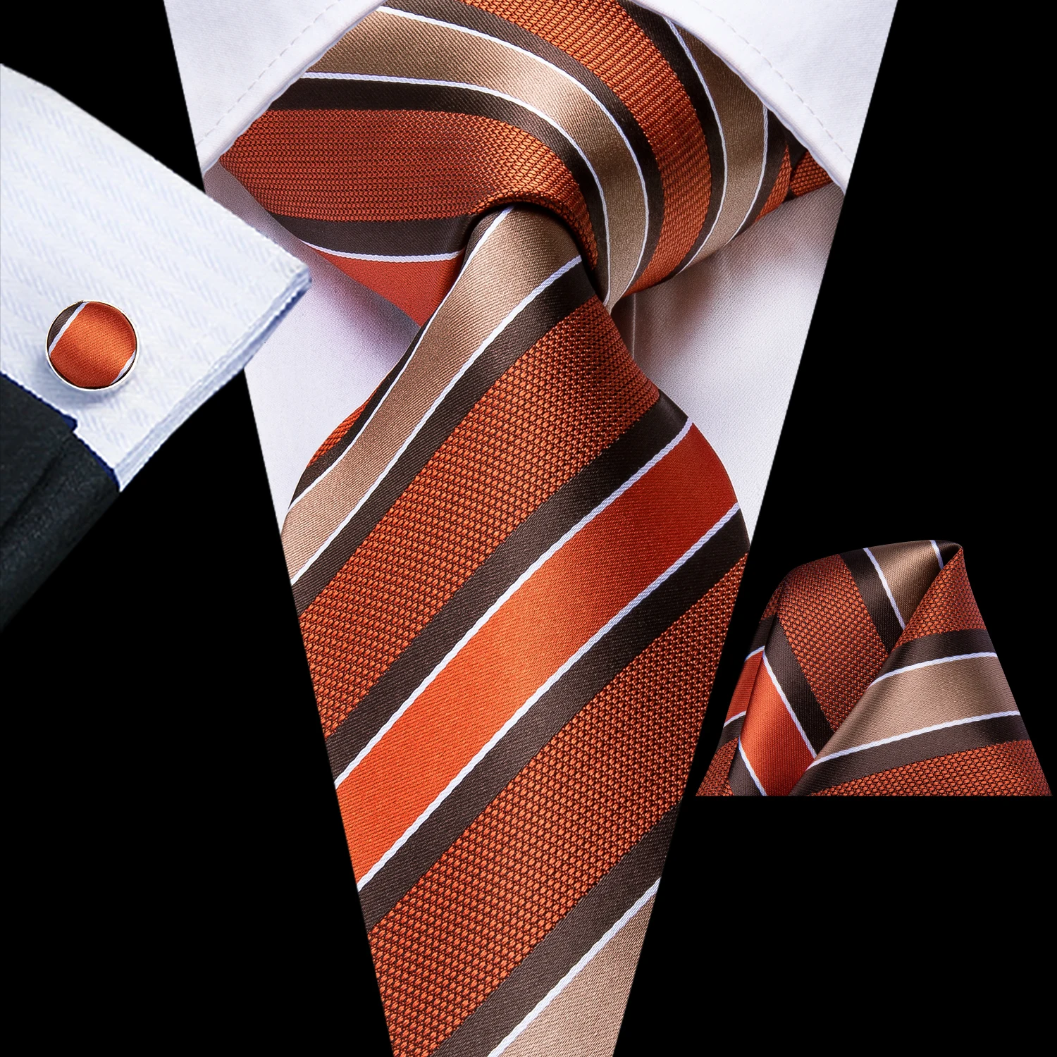 Hi-Tie Men\'s Tie Set Orange Black Paisley Silk Wedding Ties For Men New Fashion Design Quality Hanky Cufflinks Set Dropshipping