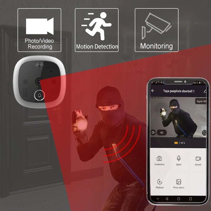 Tuya Wifi Peephole Video Doorbell Smart Home Wireless Door Viewer Camera Intercom 4.3 Inch Security Eye Monitor Motion Detection
