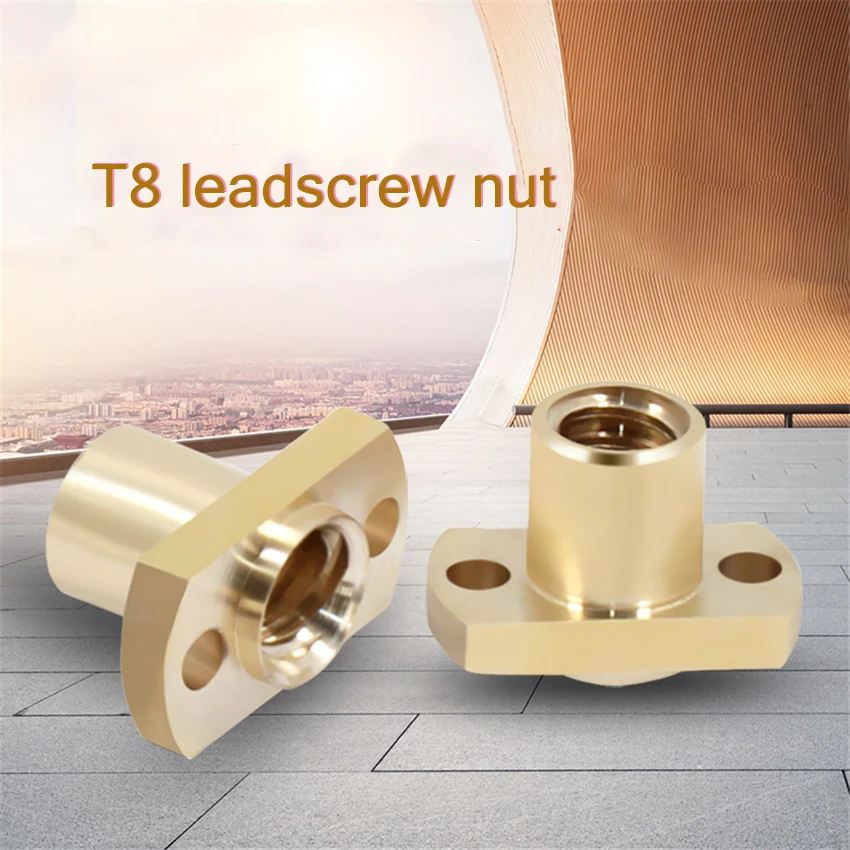 T8 Lead Screw Nut, T- type double Cutting Edge Brass Flange Lead Screw Nut for 3D Printer Accessories, Pitch 2mm Lead 2mm/8mm