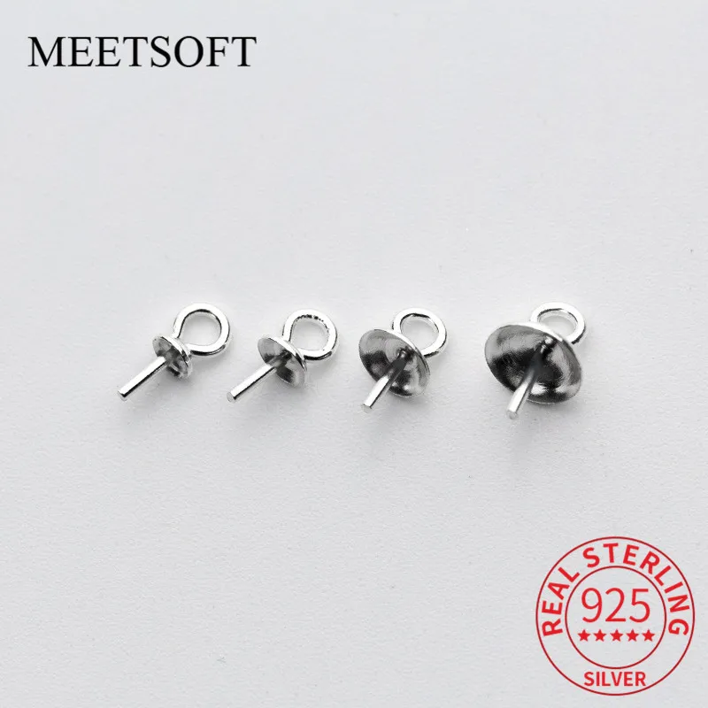 MEETSOFT 10pcs/lot  925 Sterling Silver Semi finished Pendant buckle Charms Special of DIY Handmade Jewelry Accessory Wholesale