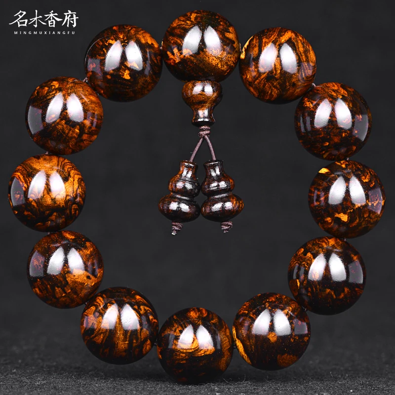 

Hainan huanghuali bracelet oil black old material tiger skin pattern landscape spider pattern 2.0 bracelet Dalbergia odorifera