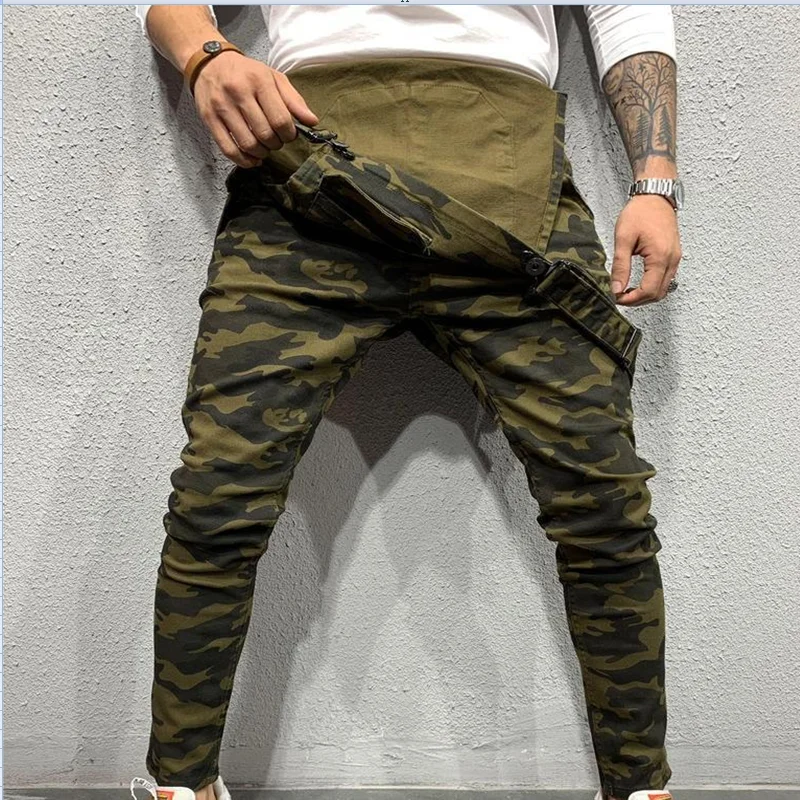 multi-pocket Streetwear Hip Hop Men Overalls Work Pants Casual Pant Bib Trousers Green Camo Coveralls Size S-XXXL