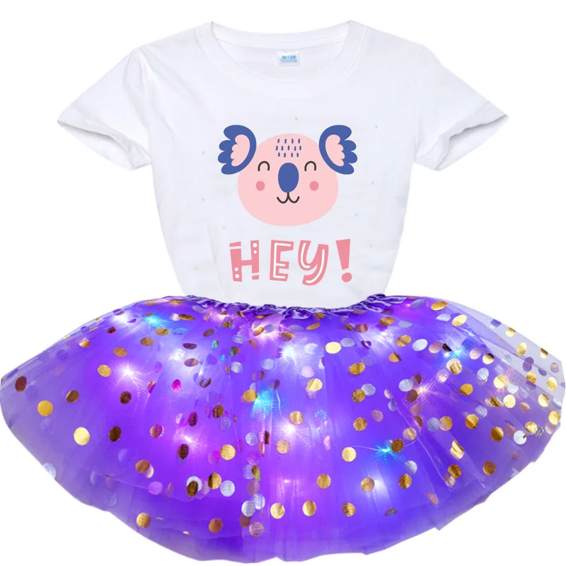 

LED Glowing Light Women Tulle Star Skirt Short Skirt Kids Girls Princess Cartoon Print+Glowing Skirts Set Ball Gown Mini Skirt