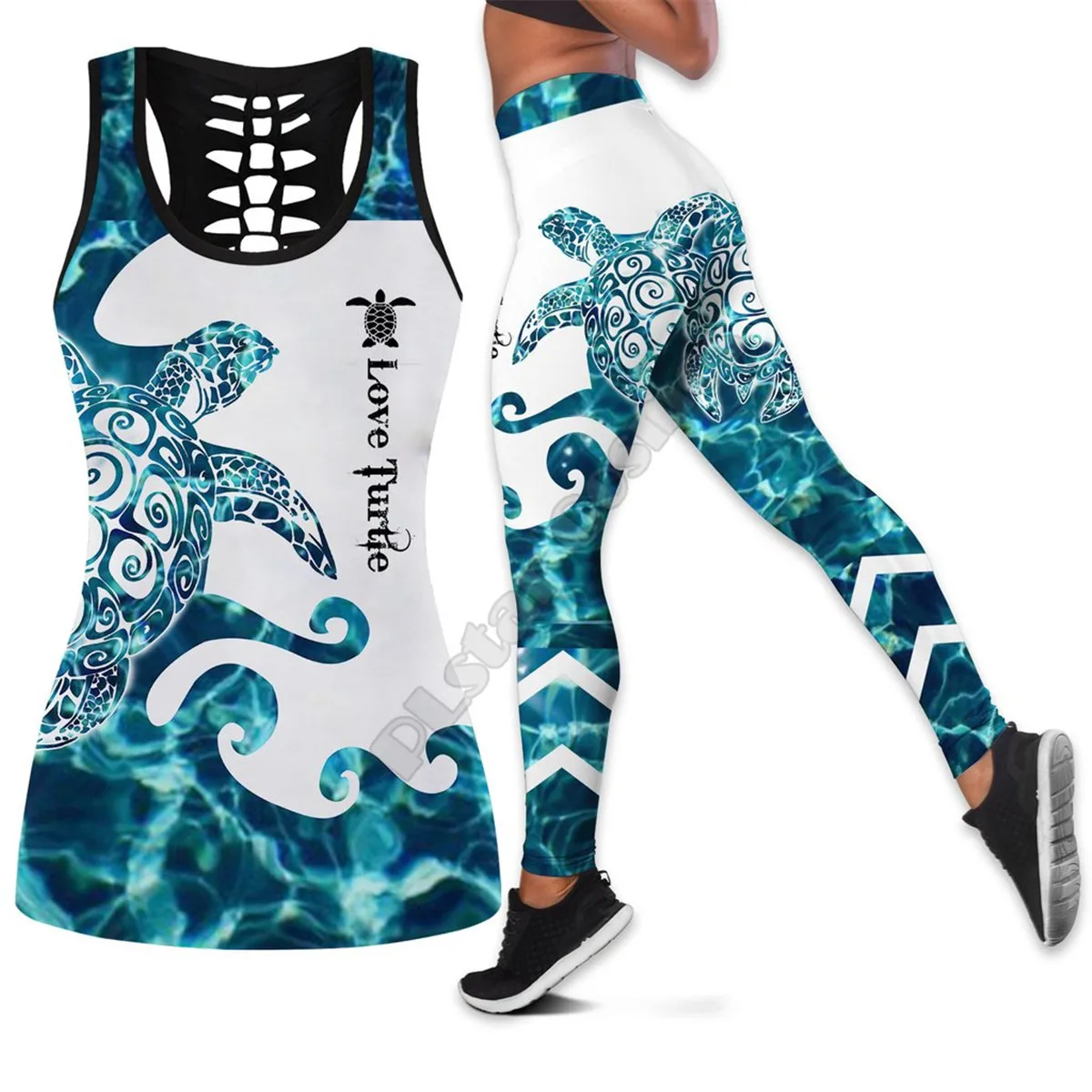 

Sea turtle Polynesian 3D Printed Hollow Out Tank Legging Suit sexy Yoga Fitness Soft Legging Summer Women For Girl 47