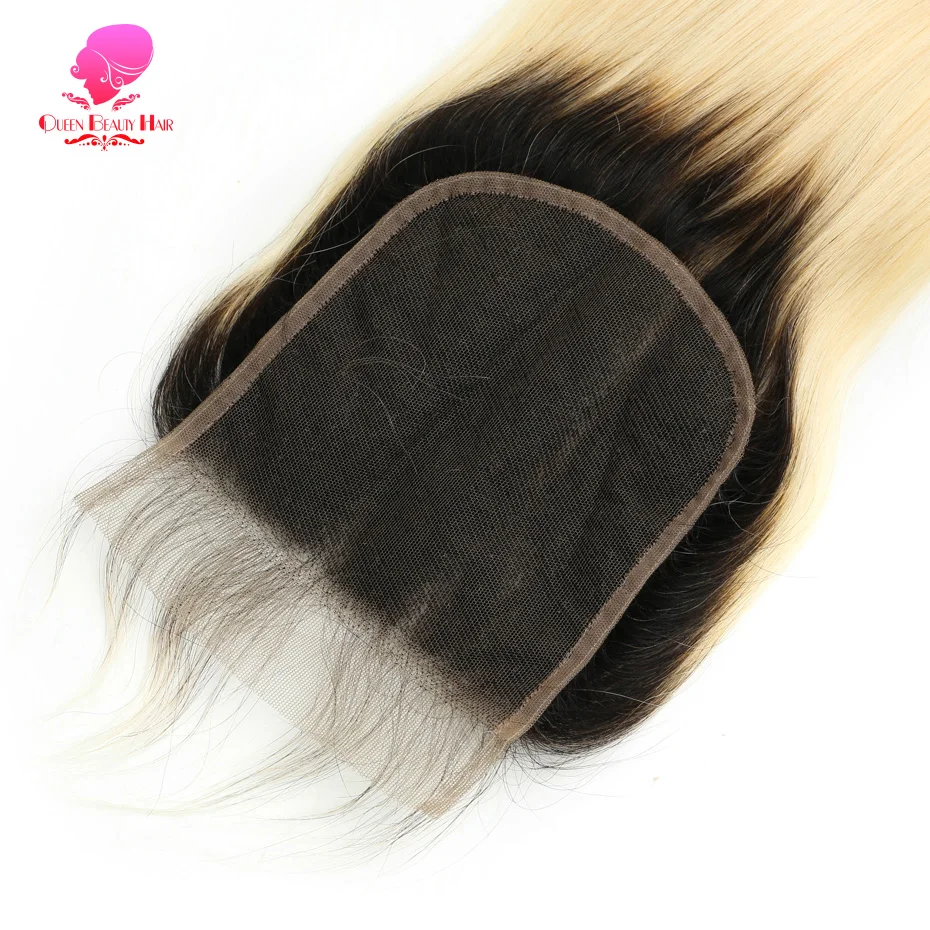 Königin Schönheit 3 Bündel und Verschluss 2 Ton dunkle Wurzeln 1b/613 Ombre blonde brasilia nische gerade Bündel remy menschliches Haar mit Verschluss – Detail 12