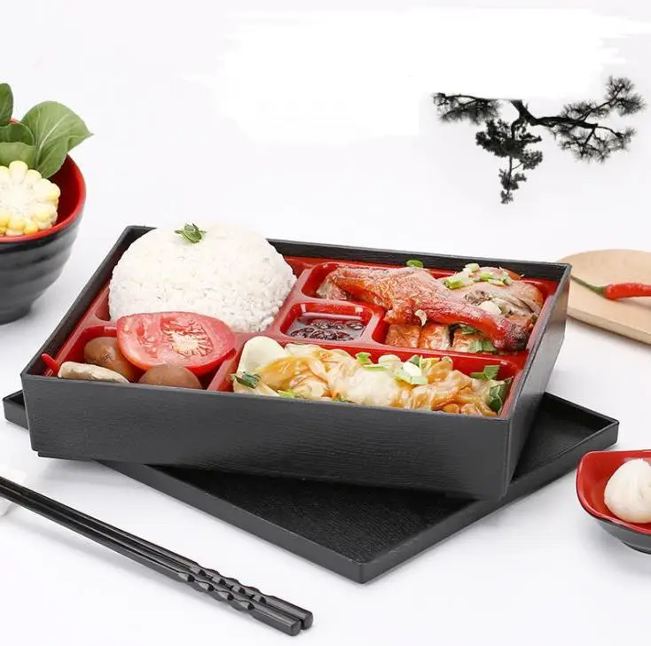 Japanese Style Sushi Box Plastic Lunch Sub Grid Rectangular Fast Food Business Packages Box 10pcs/lot 27*21*5cm Wholesale