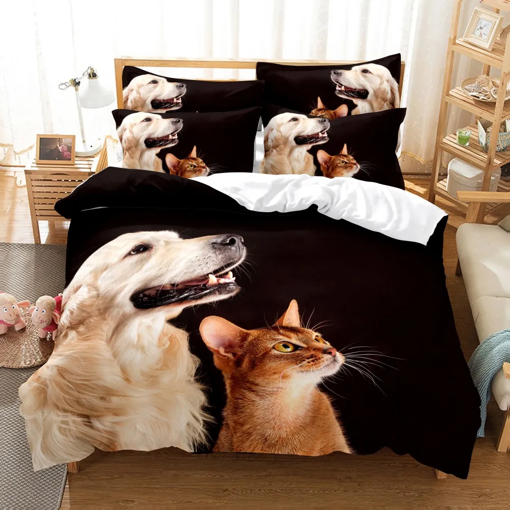 

Cute Pet Dog Bedding Set 3D Printed Black Comforter Duvet Cover Bedclothes 2/3pcs Home Textiles Luxury Housse Couette Queen Size