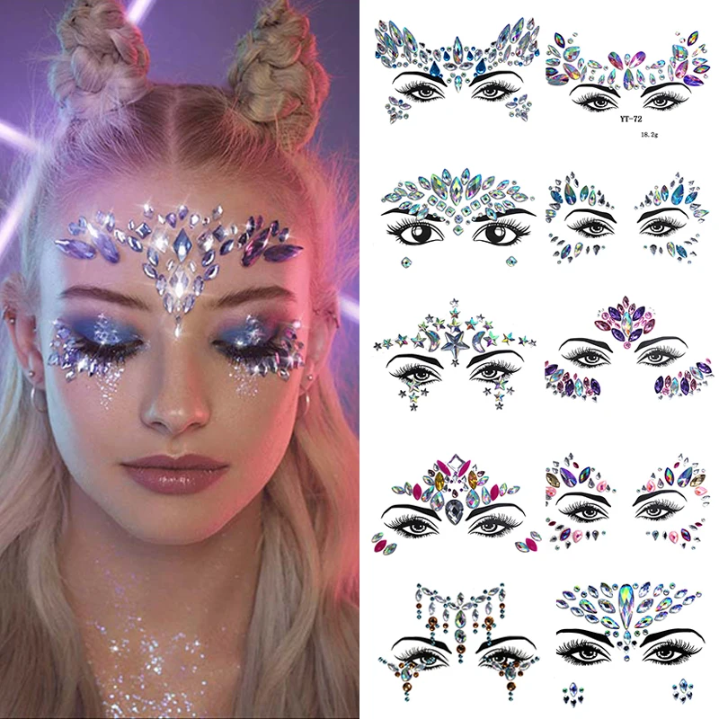 3D Sexy Face Tattoo Stickers Temporary Tattoos Glitter Fake Tattoo Rhinestones For Woman Party Face Jewels Tatoo Eyes Sticker