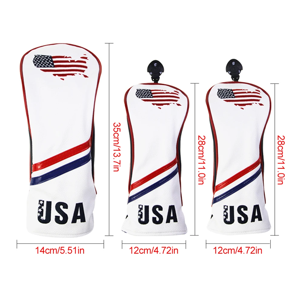 3Pcs/Set USA Golf Head Cover PU Leather Golf Club Head Covers Set of Driver 1 3 5 Fairway Woods Headcover for Golf Club