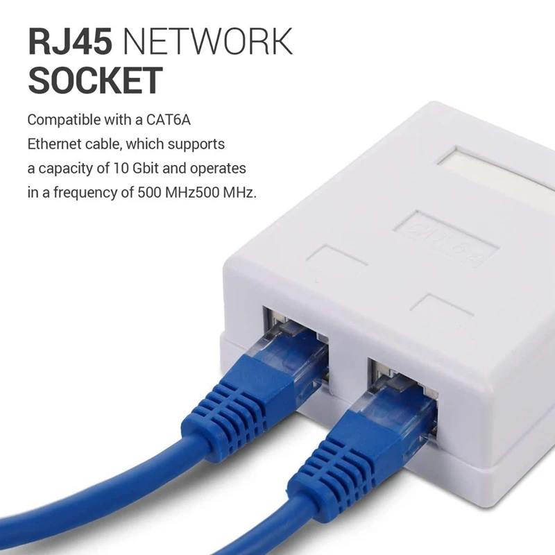 RJ45 Network Socket - Shielded Surface Mounted Double Wall Socket with CAT6A Ethernet LAN Cable Port for Network Cable