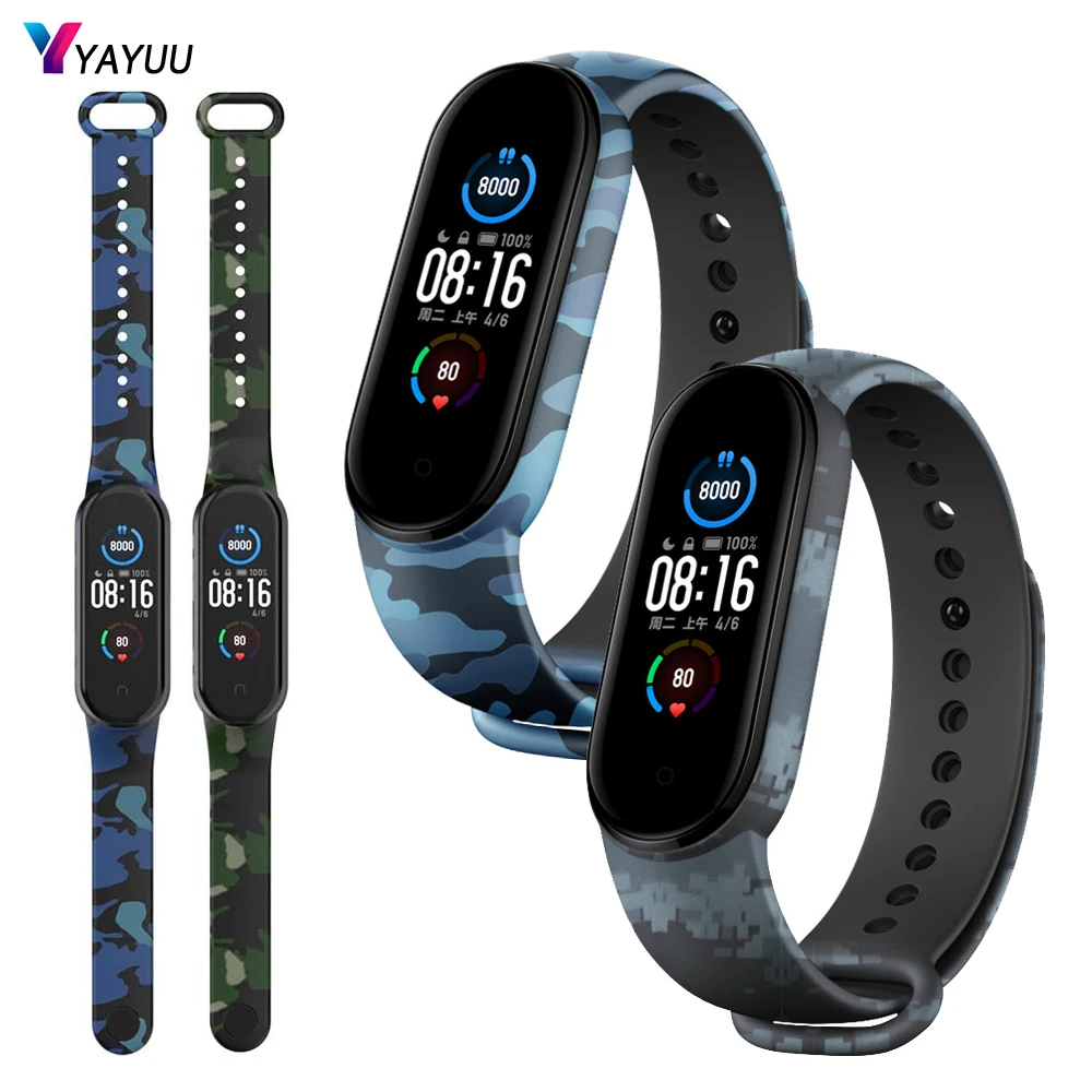 YAYUU Soft Silicone Pattern Printed Band For Xiaomi Mi Band 7 6 5 Replacement Camouflage Bracelet For Mi Band 6 Watch Strap