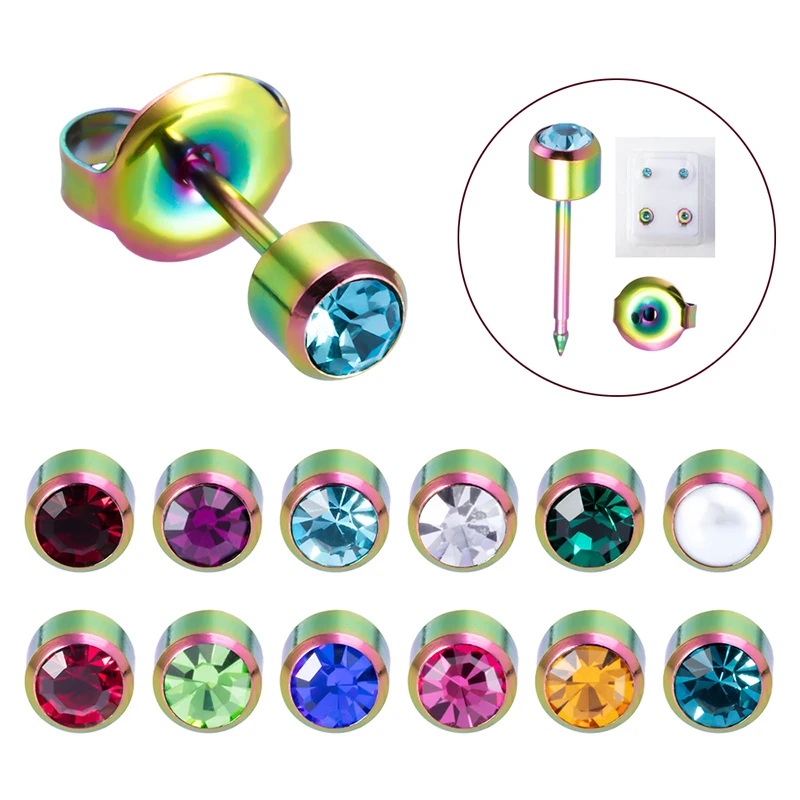 2PCS Colorful Cz Crystal Stainless Steel Studs Ear Piercing Stud Helix Earrings Cartilage Tragus Conch Piercings for Earring Gun