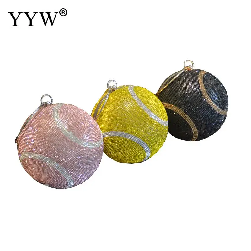 Fashion Women Clutch Bag Round Ball Bag With Rhinestone Tennis Design Ladies Wedding Party Purse Female Clutches Bolsas Mujer