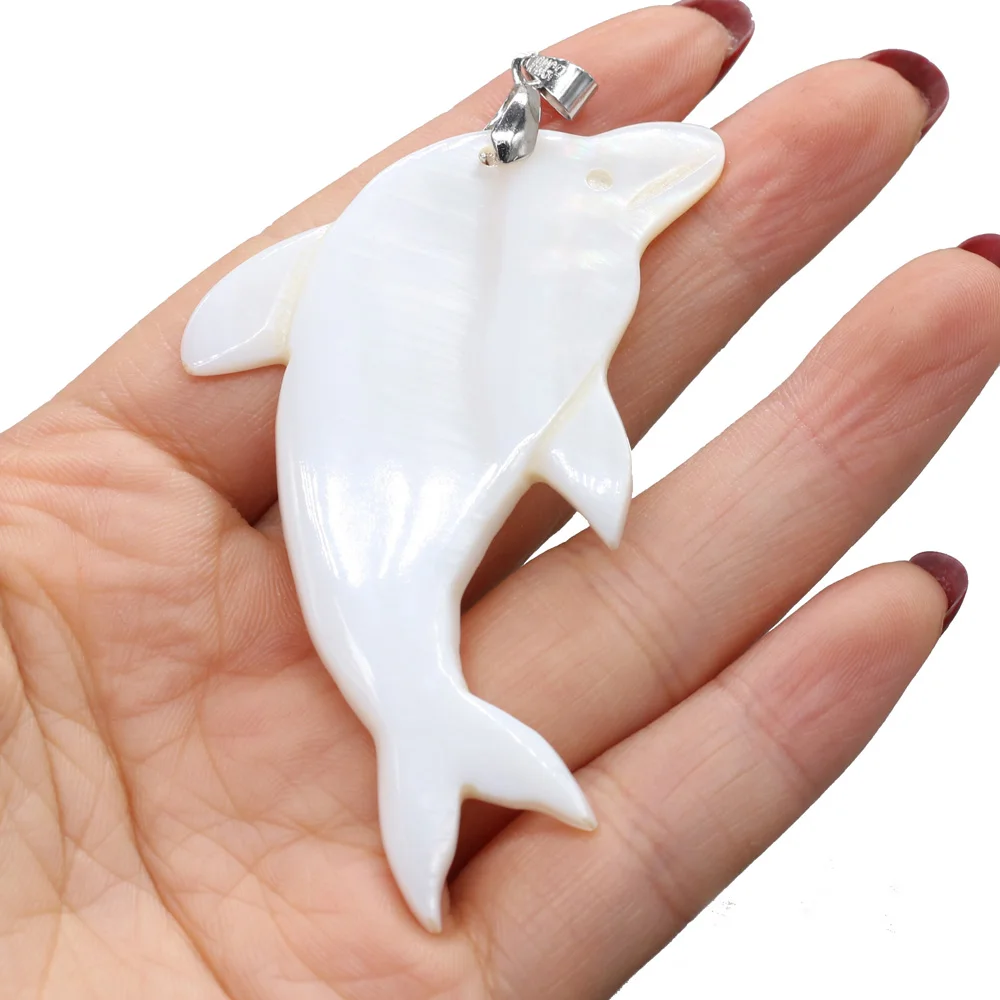 Natural Mother of Pearl Shell Pendant Cute White Shark Pendant Charms for Women Jewelry Making Necklace Exquisite Gift 40x75mm