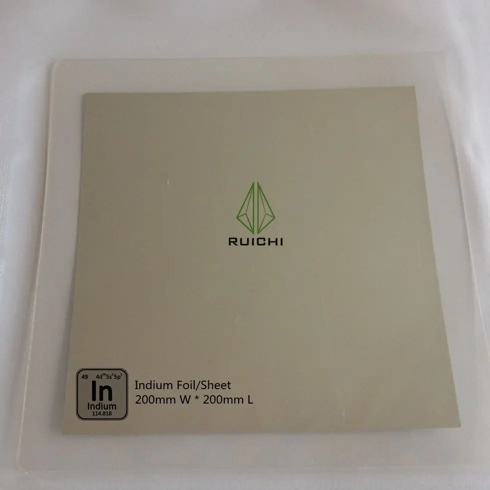 0.1*200*200mm RUICHI Brand 99.995% Pure Indium Foil Metal Sheet