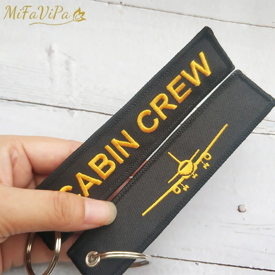 2 PCS MiFaViPa Cabin Crew Keychains Fashion Trinkets Aviation Gift Llavero Gold Plane Embroidery Key Rings Porte Clef