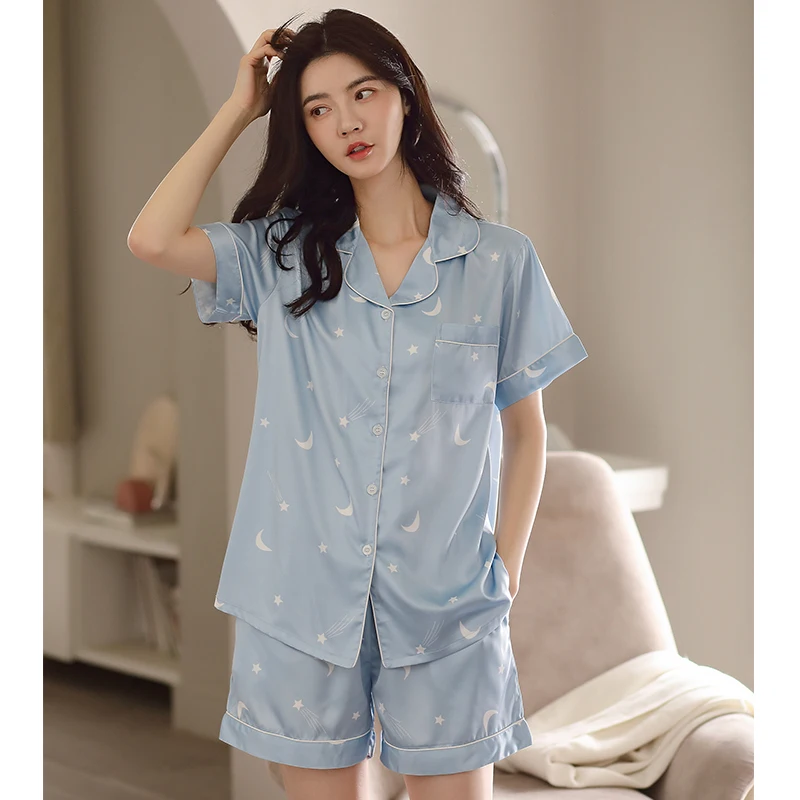 

3 Colors Summer Silk Pyjamas Women Pajama Women's Pajamas Dropshipping Pajamas For Women Sleepwear Short Sleeve Pijama