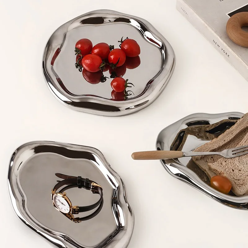 

Plate Cake Stand Luxury Silvery Point Breakfast Fruit Dessert Bread Plate Pratos Home Decoration Tray Plates For Kitchen поднос