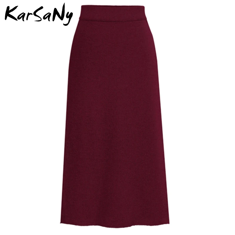 KarSaNy Autumn Winter Knit Pencil Skirt Women High Waist Skirts Womens Knited Split Midi Skirt For Women Autumn 6XL