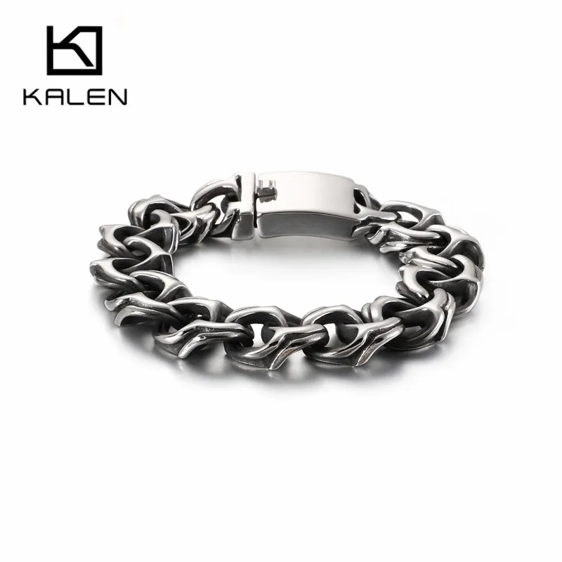 KALEN Punk Chunky Twisted Link Chain Bracelet Men Stainless Steel Mysterious Skull Charm Bangle Homme Jewellry Accessories 2020