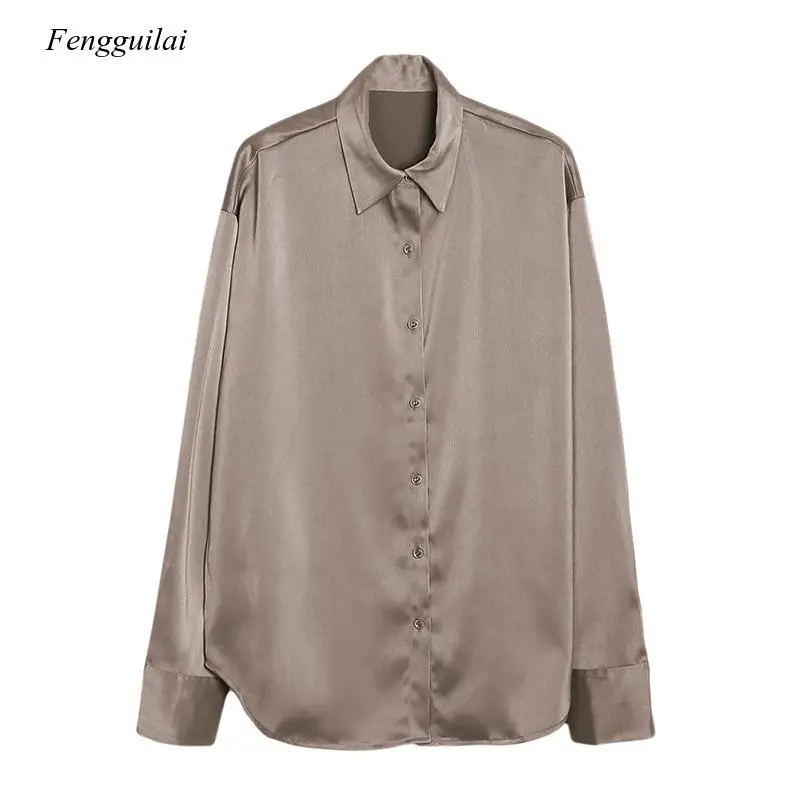 2021 Summer New Satin Shirt Women's Soft Silk Loose Office Causal Women's Work Street Wear Top