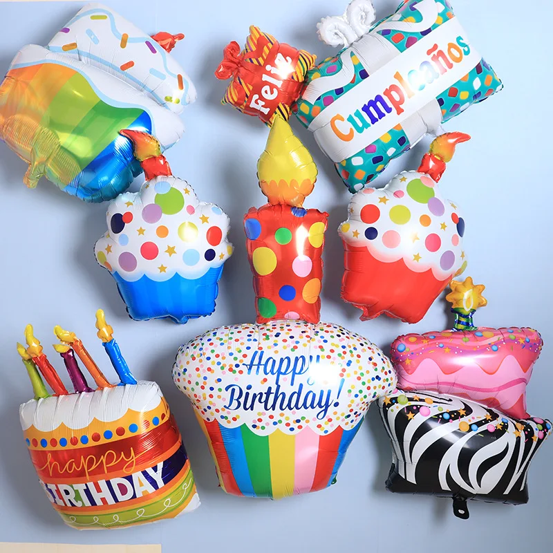 New Color Polka Dot Cake Aluminum Balloon Candle Striped Cake Children 's Birthday Party Decoration