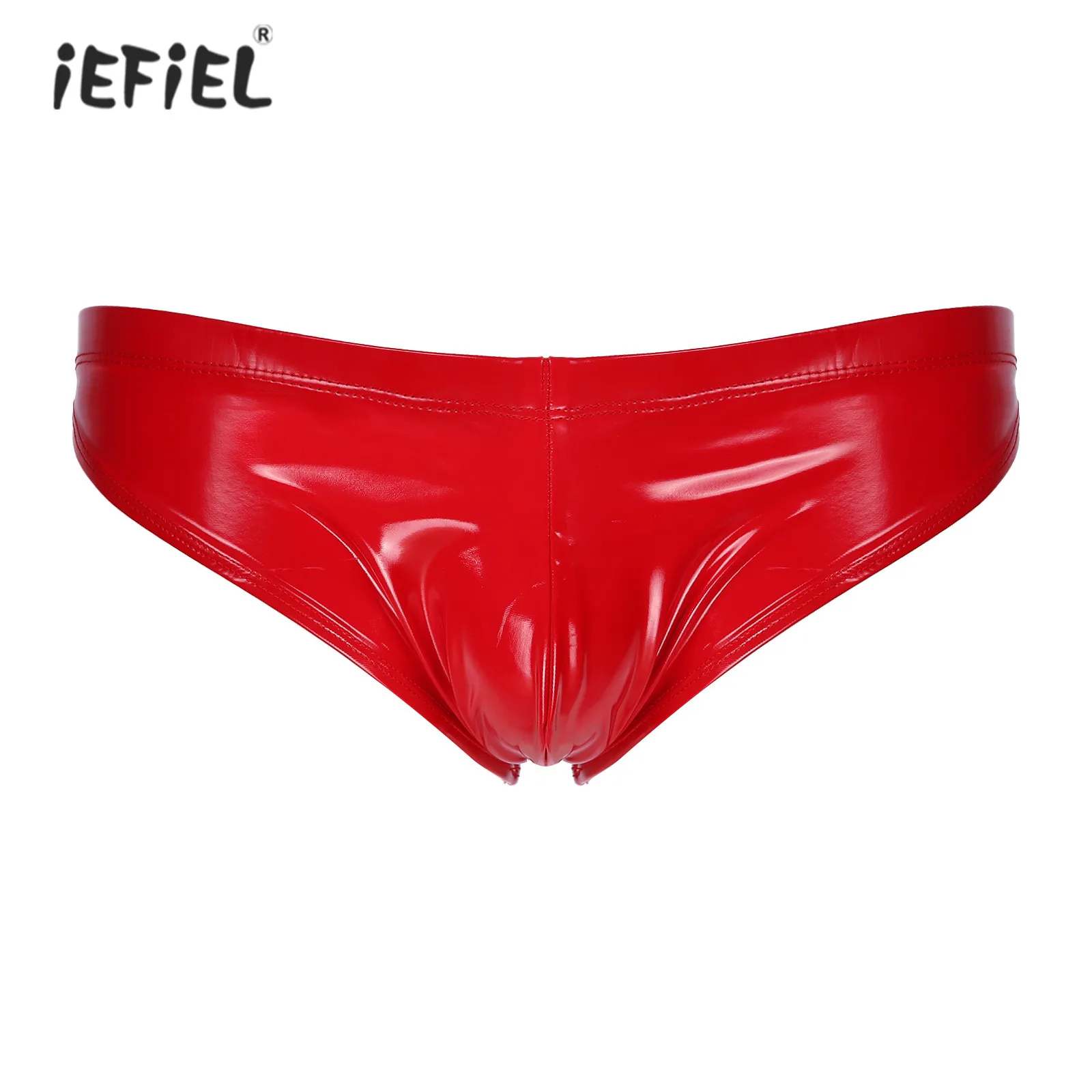 Mens Wetlook Hot Latex Patent Leather Underwear Glossy Lingerie Panties Elastic Waistband Bulge Pouch Briefs Low Rise Underpants