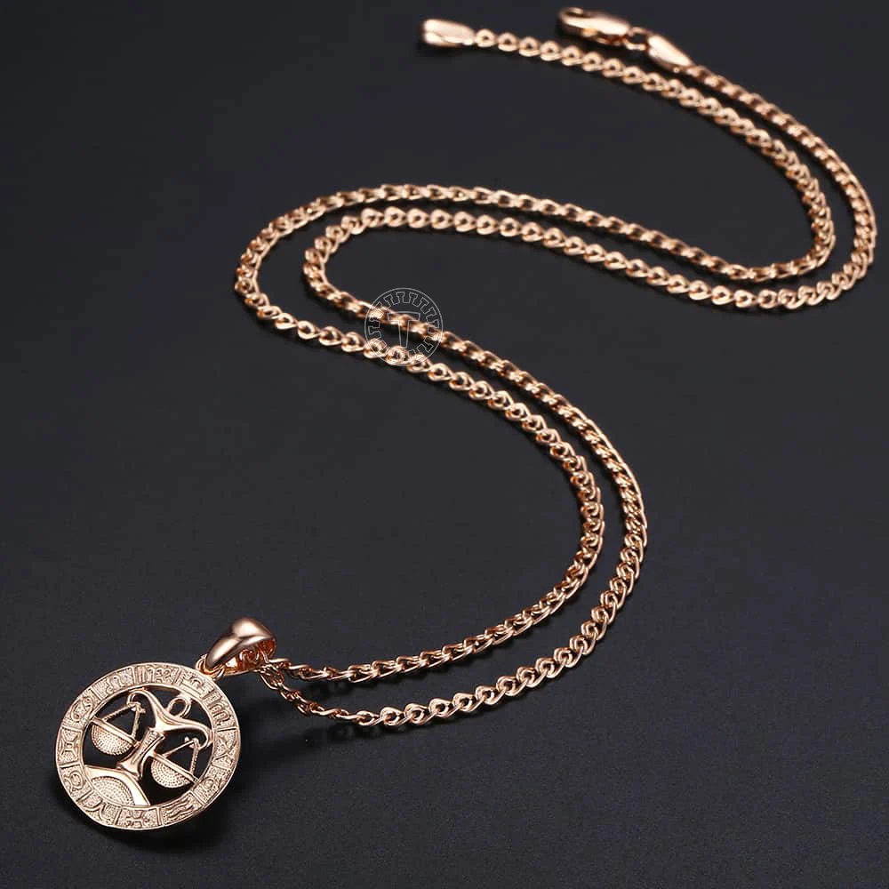 Libra Zodiac Sign Necklace For Women Men 585 Rose Gold Color Pendant Necklace Fashion Personal Birthday Gifts GP279